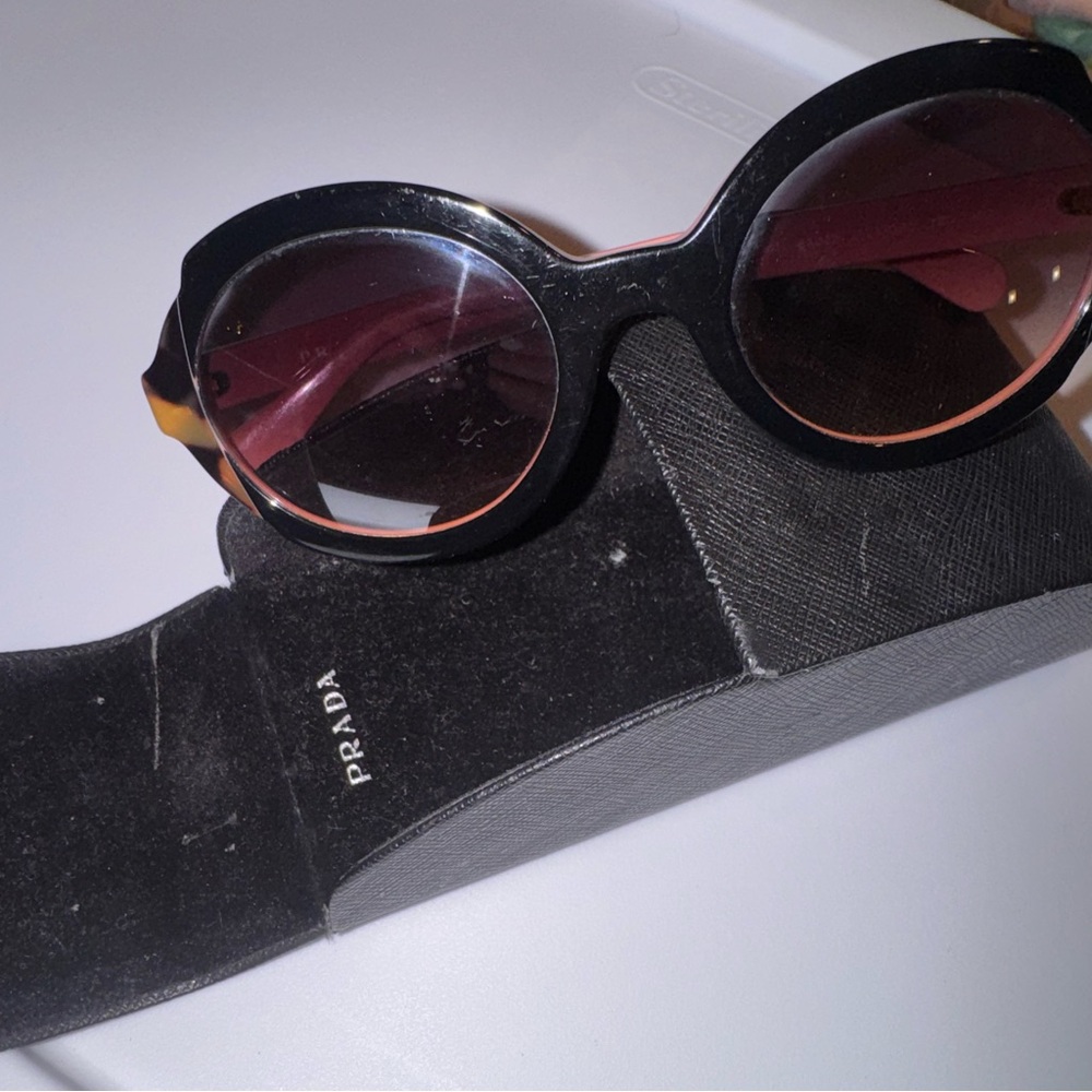 Prada Black and Pink Tortoise Round Sunglasses - Picture 7 of 10